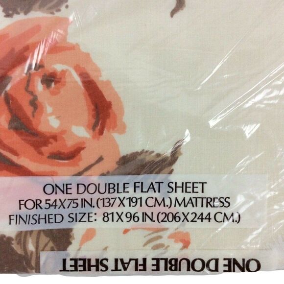 Danville No Iron Percale Double Flat Sheet Floral Pink Roses 180 TC Vtg 80s - Picture 4 of 4